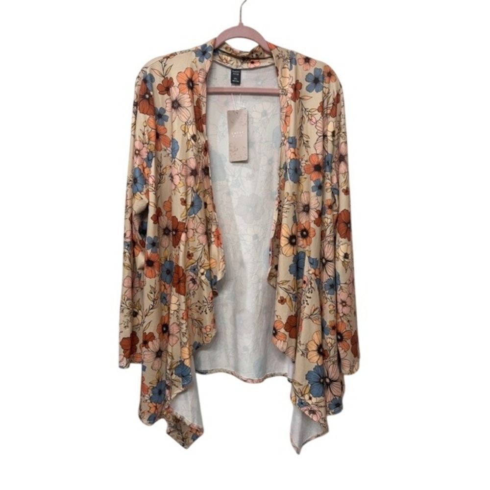 NWT Emery Rose Floral Open Front Waterfall Cardigan Fall Color Earthy Warm 2XL